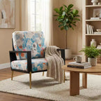 Poltrona da salotto FurnitureR con stampa floreale e gambe in metallo, poltroncina moderna imbottita per soggiorno, camera da letto o angolo lettura
