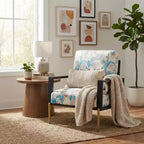 Poltrona da salotto FurnitureR con stampa floreale e gambe in metallo, poltroncina moderna imbottita per soggiorno, camera da letto o angolo lettura