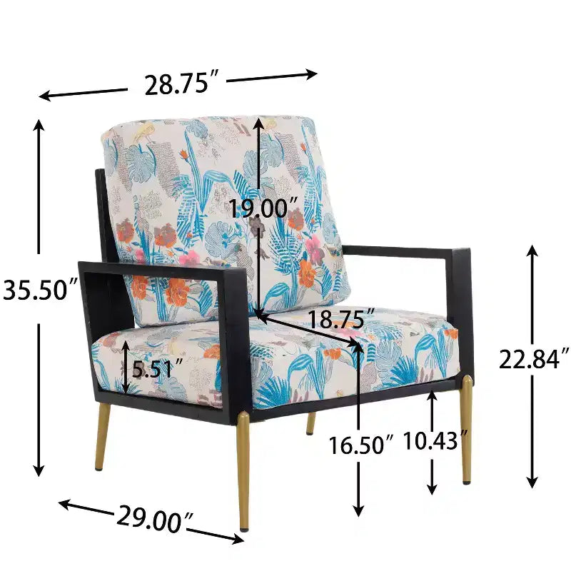 Poltrona da salotto FurnitureR con stampa floreale e gambe in metallo, poltroncina moderna imbottita per soggiorno, camera da letto o angolo lettura