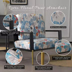 Poltrona da salotto FurnitureR con stampa floreale e gambe in metallo, poltroncina moderna imbottita per soggiorno, camera da letto o angolo lettura