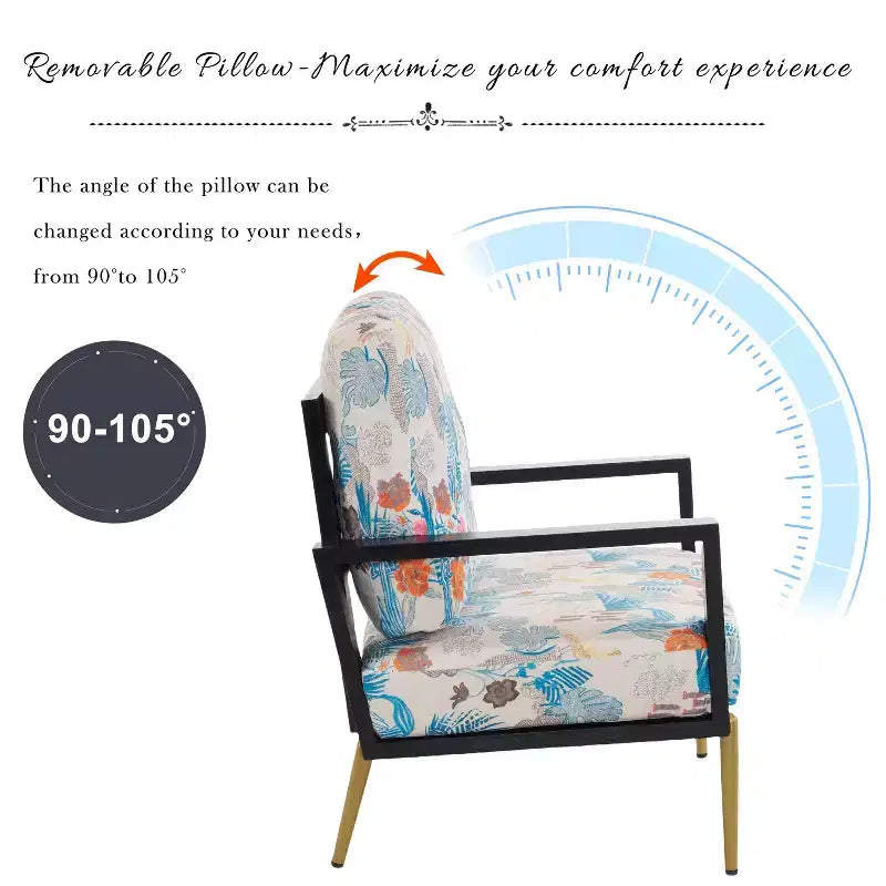 Poltrona da salotto FurnitureR con stampa floreale e gambe in metallo, poltroncina moderna imbottita per soggiorno, camera da letto o angolo lettura