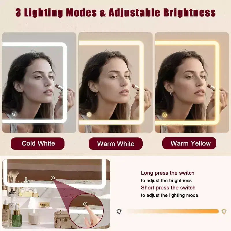 Toeletta Bianca per Trucco con Specchio e Luci Set Trucco con Sgabello Specchio Illuminato a 3 Colori Tavolo da Trucco con Presa di Corrente e Cassetti