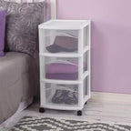 Carrello portaoggetti Sterilite a 3 cassetti, organizer medio in plastica con ruote, bianco, confezione da 4