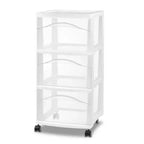 Carrello portaoggetti Sterilite a 3 cassetti, organizer medio in plastica con ruote, bianco, confezione da 4