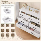 Cassettiera a 7 cassetti in legno per camera da letto, Comò da 51 pollici di larghezza, Organizzatore moderno in legno con maniglie in metallo per armadio, soggiorno