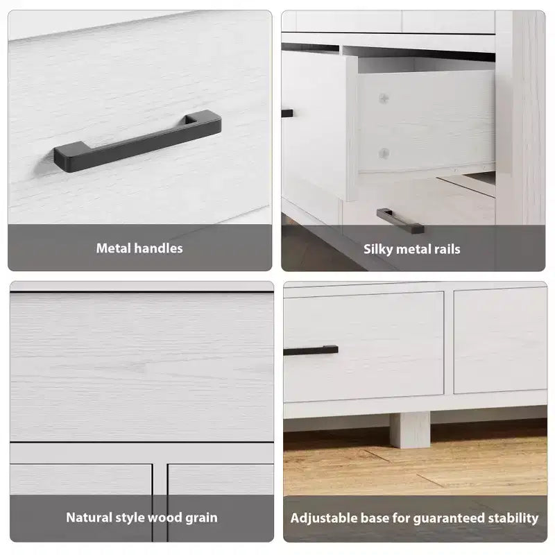 Cassettiera a 7 cassetti in legno per camera da letto, Comò da 51 pollici di larghezza, Organizzatore moderno in legno con maniglie in metallo per armadio, soggiorno
