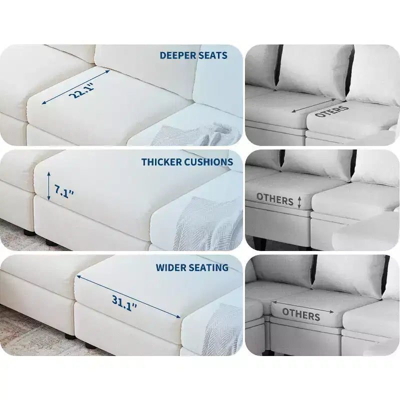 Divano componibile modulare da 128", 9 posti a L con 2 pouf contenitore, divano letto moderno con rivestimenti e cuscini sfoderabili e lavabili