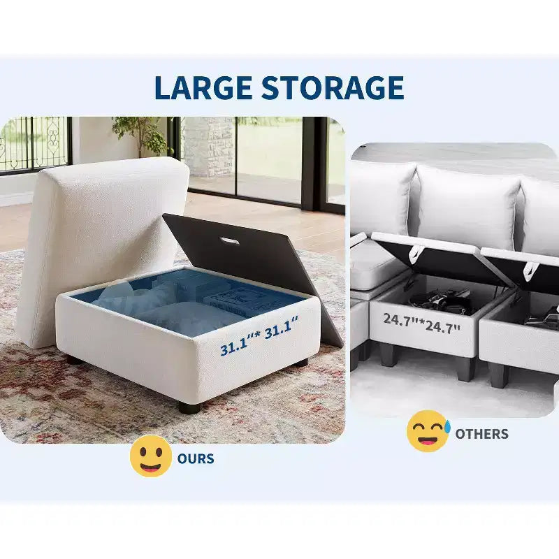 Divano componibile modulare da 128", 9 posti a L con 2 pouf contenitore, divano letto moderno con rivestimenti e cuscini sfoderabili e lavabili