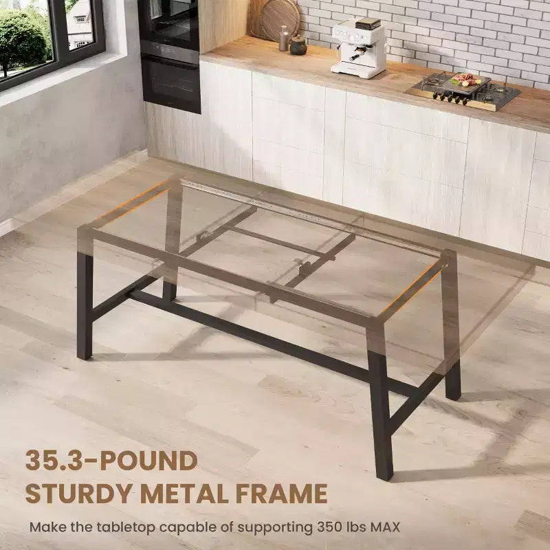 Tavolo da Pranzo Allungabile, Tavolo da Pranzo Rettangolare Industriale, Struttura in Metallo, per Sala da Pranzo, Cucina
