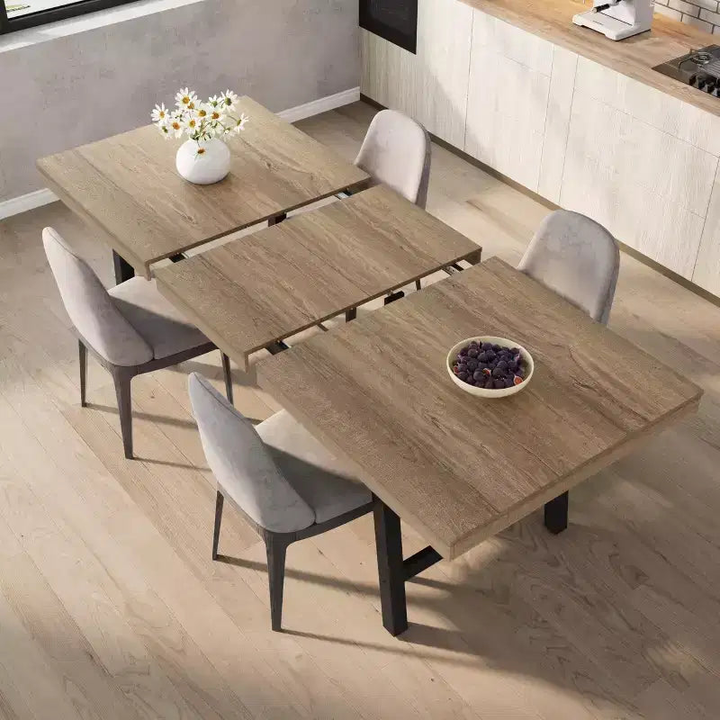 Tavolo da Pranzo Allungabile, Tavolo da Pranzo Rettangolare Industriale, Struttura in Metallo, per Sala da Pranzo, Cucina