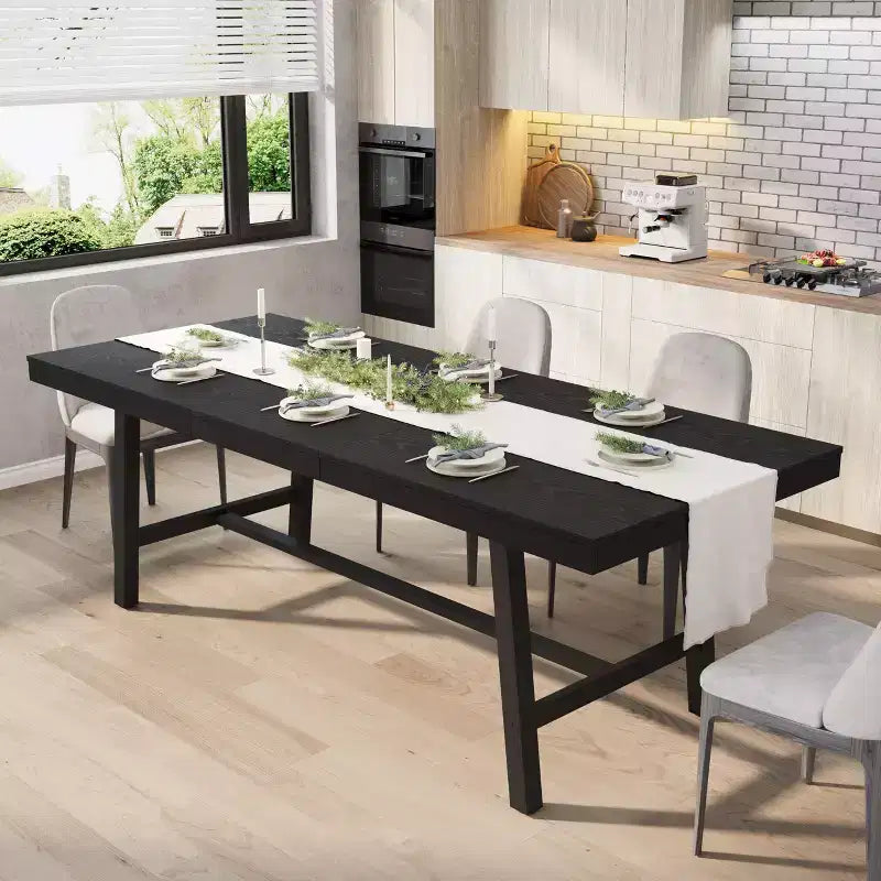 Tavolo da Pranzo Allungabile, Tavolo da Pranzo Rettangolare Industriale, Struttura in Metallo, per Sala da Pranzo, Cucina