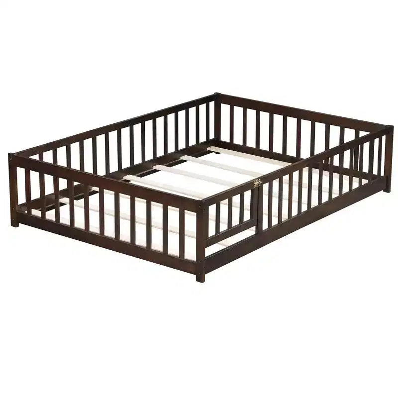 Bellemave Letto a Terra Montessori Completo con Recinzione e Porta, Struttura Bassa in Legno per Bambini con Sponde di Protezione, Legno Massello di Gomma, Facile da Montare