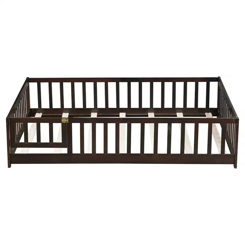 Bellemave Letto a Terra Montessori Completo con Recinzione e Porta, Struttura Bassa in Legno per Bambini con Sponde di Protezione, Legno Massello di Gomma, Facile da Montare
