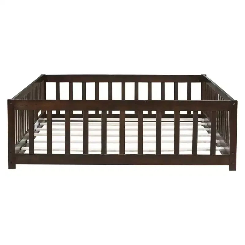 Bellemave Letto a Terra Montessori Completo con Recinzione e Porta, Struttura Bassa in Legno per Bambini con Sponde di Protezione, Legno Massello di Gomma, Facile da Montare