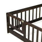 Bellemave Letto a Terra Montessori Completo con Recinzione e Porta, Struttura Bassa in Legno per Bambini con Sponde di Protezione, Legno Massello di Gomma, Facile da Montare