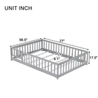 Bellemave Letto a Terra Montessori Completo con Recinzione e Porta, Struttura Bassa in Legno per Bambini con Sponde di Protezione, Legno Massello di Gomma, Facile da Montare