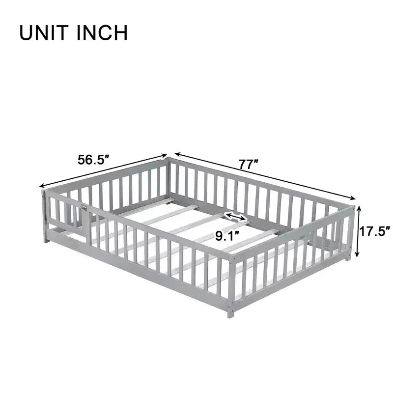 Bellemave Letto a Terra Montessori Completo con Recinzione e Porta, Struttura Bassa in Legno per Bambini con Sponde di Protezione, Legno Massello di Gomma, Facile da Montare