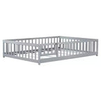 Bellemave Letto a Terra Montessori Completo con Recinzione e Porta, Struttura Bassa in Legno per Bambini con Sponde di Protezione, Legno Massello di Gomma, Facile da Montare