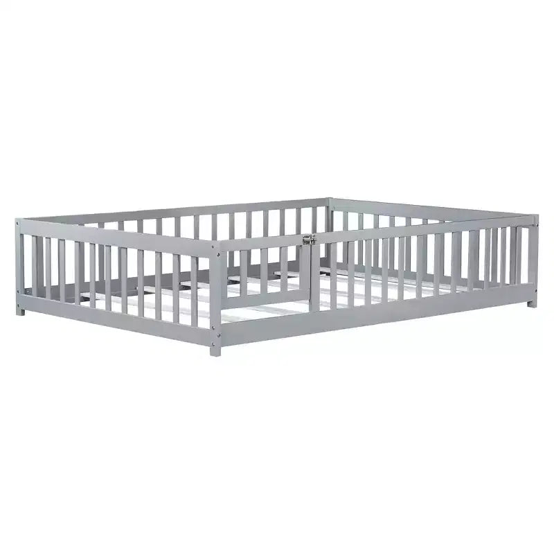 Bellemave Letto a Terra Montessori Completo con Recinzione e Porta, Struttura Bassa in Legno per Bambini con Sponde di Protezione, Legno Massello di Gomma, Facile da Montare
