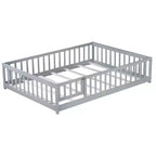Bellemave Letto a Terra Montessori Completo con Recinzione e Porta, Struttura Bassa in Legno per Bambini con Sponde di Protezione, Legno Massello di Gomma, Facile da Montare