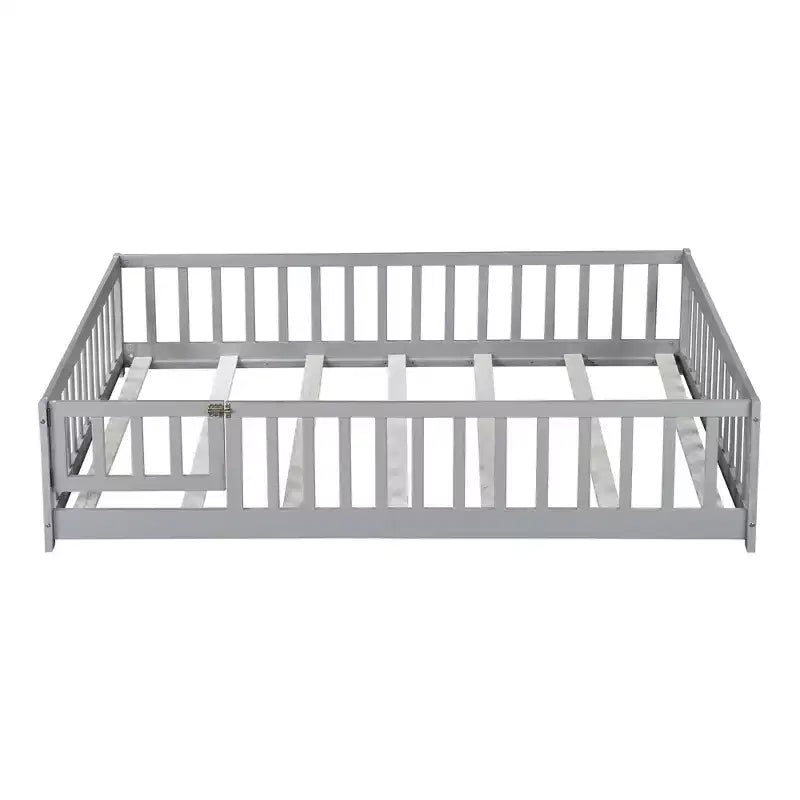 Bellemave Letto a Terra Montessori Completo con Recinzione e Porta, Struttura Bassa in Legno per Bambini con Sponde di Protezione, Legno Massello di Gomma, Facile da Montare
