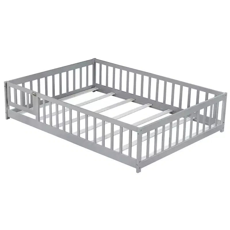 Bellemave Letto a Terra Montessori Completo con Recinzione e Porta, Struttura Bassa in Legno per Bambini con Sponde di Protezione, Legno Massello di Gomma, Facile da Montare