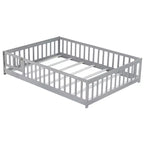 Bellemave Letto a Terra Montessori Completo con Recinzione e Porta, Struttura Bassa in Legno per Bambini con Sponde di Protezione, Legno Massello di Gomma, Facile da Montare