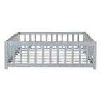 Bellemave Letto a Terra Montessori Completo con Recinzione e Porta, Struttura Bassa in Legno per Bambini con Sponde di Protezione, Legno Massello di Gomma, Facile da Montare