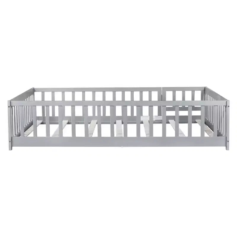 Bellemave Letto a Terra Montessori Completo con Recinzione e Porta, Struttura Bassa in Legno per Bambini con Sponde di Protezione, Legno Massello di Gomma, Facile da Montare