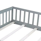 Bellemave Letto a Terra Montessori Completo con Recinzione e Porta, Struttura Bassa in Legno per Bambini con Sponde di Protezione, Legno Massello di Gomma, Facile da Montare