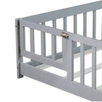 Bellemave Letto a Terra Montessori Completo con Recinzione e Porta, Struttura Bassa in Legno per Bambini con Sponde di Protezione, Legno Massello di Gomma, Facile da Montare