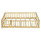 Bellemave Letto a Terra Montessori Completo con Recinzione e Porta, Struttura Bassa in Legno per Bambini con Sponde di Protezione, Legno Massello di Gomma, Facile da Montare