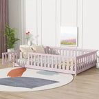 Bellemave Letto a Terra Montessori Completo con Recinzione e Porta, Struttura Bassa in Legno per Bambini con Sponde di Protezione, Legno Massello di Gomma, Facile da Montare