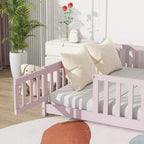 Bellemave Letto a Terra Montessori Completo con Recinzione e Porta, Struttura Bassa in Legno per Bambini con Sponde di Protezione, Legno Massello di Gomma, Facile da Montare