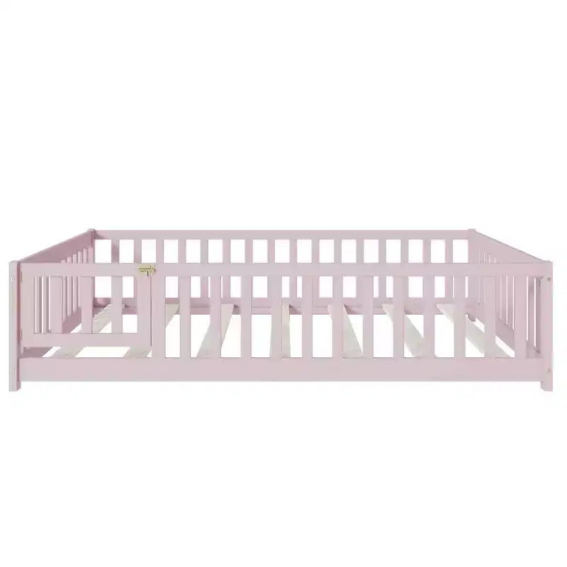 Bellemave Letto a Terra Montessori Completo con Recinzione e Porta, Struttura Bassa in Legno per Bambini con Sponde di Protezione, Legno Massello di Gomma, Facile da Montare