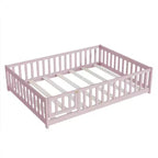 Bellemave Letto a Terra Montessori Completo con Recinzione e Porta, Struttura Bassa in Legno per Bambini con Sponde di Protezione, Legno Massello di Gomma, Facile da Montare
