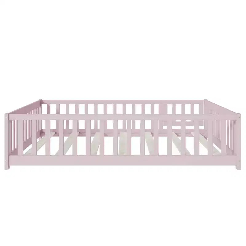 Bellemave Letto a Terra Montessori Completo con Recinzione e Porta, Struttura Bassa in Legno per Bambini con Sponde di Protezione, Legno Massello di Gomma, Facile da Montare