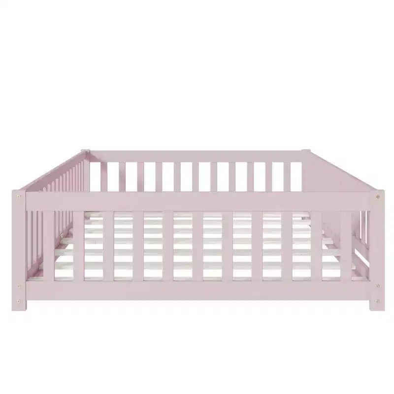 Bellemave Letto a Terra Montessori Completo con Recinzione e Porta, Struttura Bassa in Legno per Bambini con Sponde di Protezione, Legno Massello di Gomma, Facile da Montare