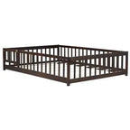 Bellemave Letto a Terra Montessori Completo con Recinzione e Porta, Struttura Bassa in Legno per Bambini con Sponde di Protezione, Legno Massello di Gomma, Facile da Montare