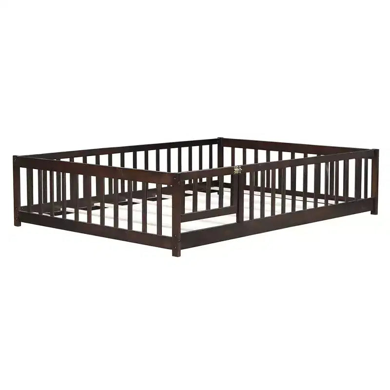 Bellemave Letto a Terra Montessori Completo con Recinzione e Porta, Struttura Bassa in Legno per Bambini con Sponde di Protezione, Legno Massello di Gomma, Facile da Montare
