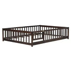 Bellemave Letto a Terra Montessori Completo con Recinzione e Porta, Struttura Bassa in Legno per Bambini con Sponde di Protezione, Legno Massello di Gomma, Facile da Montare