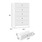 Cassettiera in legno a 5 cassetti, 45H, comò moderno con ampio spazio, organizer alto in legno per camera da letto, soggiorno e ingresso