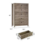 Cassettiera in legno a 5 cassetti, 45H, comò moderno con ampio spazio, organizer alto in legno per camera da letto, soggiorno e ingresso