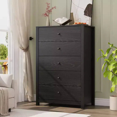 45H 5-Drawer Wood Dresser, Modern Chest of Drawers with Deep Storage, Tall Wooden Organizer for Bedroom, Living Room & Entryway