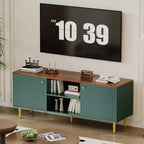 Mobile TV Garvee scanalato per TV fino a 65 pollici, mobile da intrattenimento in legno di metà secolo, tavolo consolle multimediale lungo 55 pollici con 2 ante e ripiano regolabile