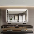 Specchio da bagno LED senza cornice con doppie strisce luminose, illuminazione frontale e posteriore dimmerabile, anti-appannamento, 3 temperature di colore, controllo touch con memoria