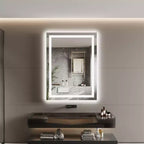 Specchio da bagno LED senza cornice con doppie strisce luminose, illuminazione frontale e posteriore dimmerabile, anti-appannamento, 3 temperature di colore, controllo touch con memoria