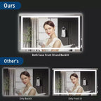 Specchio da bagno LED senza cornice con doppie strisce luminose, illuminazione frontale e posteriore dimmerabile, anti-appannamento, 3 temperature di colore, controllo touch con memoria