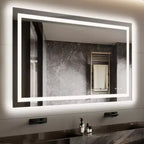 Specchio da bagno LED senza cornice con doppie strisce luminose, illuminazione frontale e posteriore dimmerabile, anti-appannamento, 3 temperature di colore, controllo touch con memoria