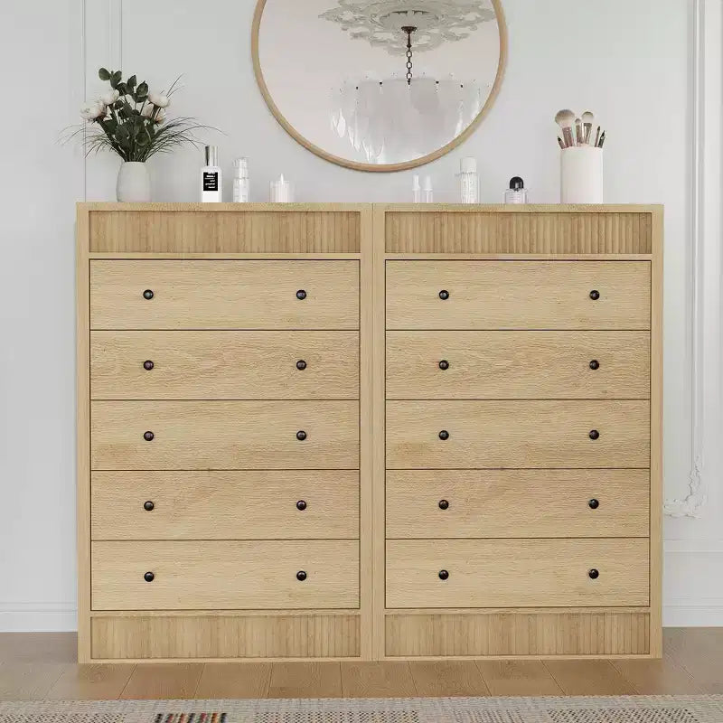Cassettiera Alta per Camera da Letto da 31,5 W, Comò Scanalato, Mobile Contenitore Moderno in Legno con 5 Cassetti, per Stanza dei Bambini, Corridoio, Soggiorno